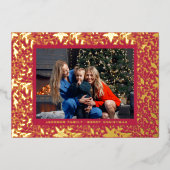 赤マゼンタ金ゴールド植物性クリスマスフレーム写真 箔シーズンカード (正面)