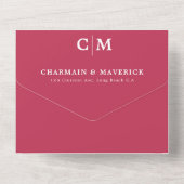 赤マモダンゼンタモノグラムQRコードRSVP結婚's オールインワン招待状 (裏面)