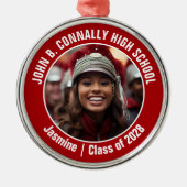 赤マーチングバンド写真高校クリスマス メタルオーナメント (正面)