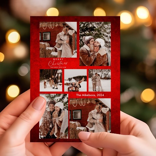 赤ミニマモダンリストのクリスマスカップル写真 シーズンカード