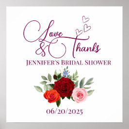 赤ミニマルいバラの愛と感謝していブライダル ポスター