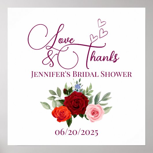 赤ミニマルいバラの愛と感謝していブライダル ポスター (正面)