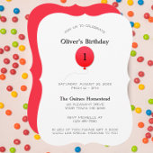 赤ミニマルいバルーン任意の数値誕生日 招待状