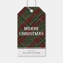 赤ミニマルとシンプル緑の格子模様の陽気なクリスマス ギフトタグ