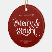 赤ミニマルと明メリーるい写真のクリスマス セラミックオーナメント (左)