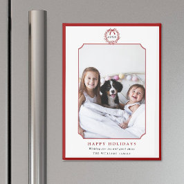 赤ミニマルと白のハッピーホリデー写真 マグネット