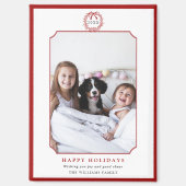 赤ミニマルと白のハッピーホリデー写真 マグネット (正面)