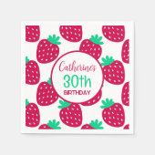 赤ミニマルと緑のかわいいイチゴ柄 スタンダードカクテルナプキン (正面)