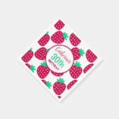 赤ミニマルと緑のかわいいイチゴ柄 スタンダードカクテルナプキン (角)