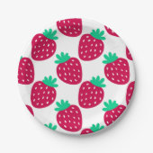 赤ミニマルと緑のかわいいイチゴ柄 ペーパープレート (正面)