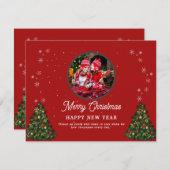 赤ミニマルなメリークリスマス新年おめでとう シーズンカード (正面/裏面)