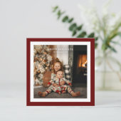 赤ミニマルはっきりしたスクエア縁ど1写真クリスマス シーズンカード (スタンド正面)