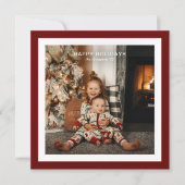 赤ミニマルはっきりしたスクエア縁ど1写真クリスマス シーズンカード (正面)