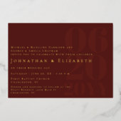 赤ミニマルはっきりしたリストタイプ結婚写真 箔招待状 (正面)