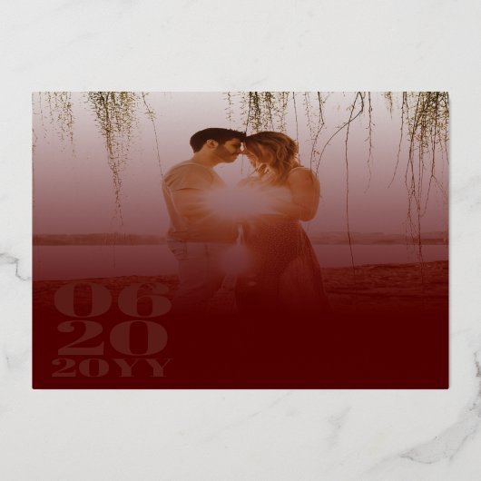 赤ミニマルはっきりしたリストタイプ結婚写真 箔招待状 (裏面)