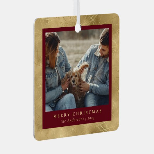 赤ミニマルエレガントと金ゴールドのクリスマスカップルの写真 メタルオーナメント (正面右)