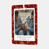 赤ミニマルエレガント金ゴールドクリスマスカップルの写真 メタルオーナメント (正面左)