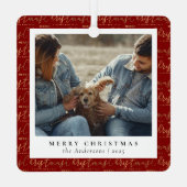 赤ミニマルエレガント金ゴールドクリスマスカップルの写真 メタルオーナメント (裏面)