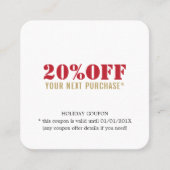 赤ミニマルエレガント金ゴールドホワイトクーポン 割引カード (正面)