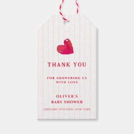 赤ミニマルハートストライプ赤ちゃんシャワー ギフトタグ