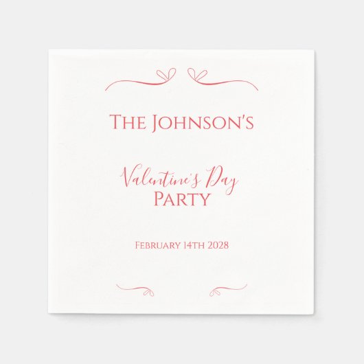 赤ミニマルピンクバレンタインデーパーティー スタンダードカクテルナプキン (正面)