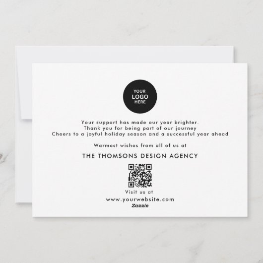 赤ミニマルモダン白ビジネス写真クリスマス シーズンカード (裏面)