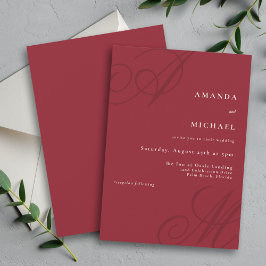 赤ミニマル書エレガントモノグラム結婚ズ 招待状