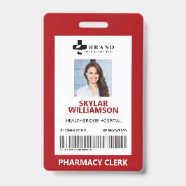 赤ミニマル枠縁どの医療写真IDとロゴ バッジ