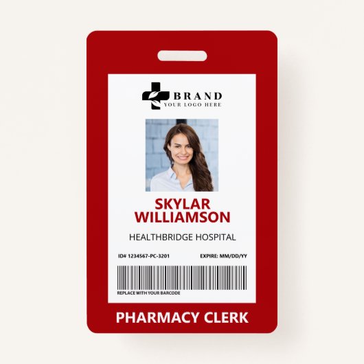 赤ミニマル枠縁どの医療写真IDとロゴ バッジ (正面)