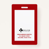 赤ミニマル枠縁どの医療写真IDとロゴ バッジ (裏面)