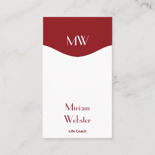 赤ミニマル白イニシャルポートレート 名刺 (正面)