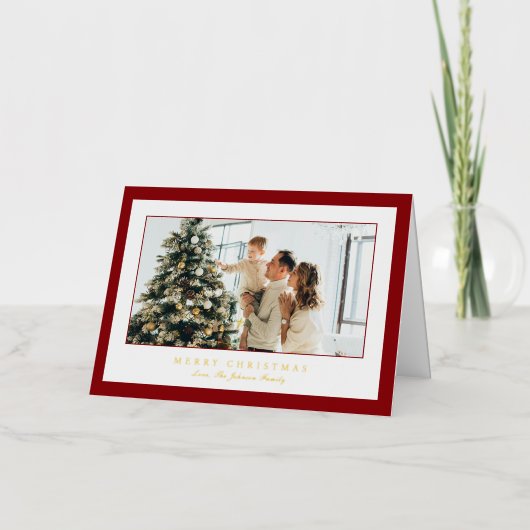 赤ミニマル縁ど写真エレガントクリスマス 箔シーズンカード (正面)