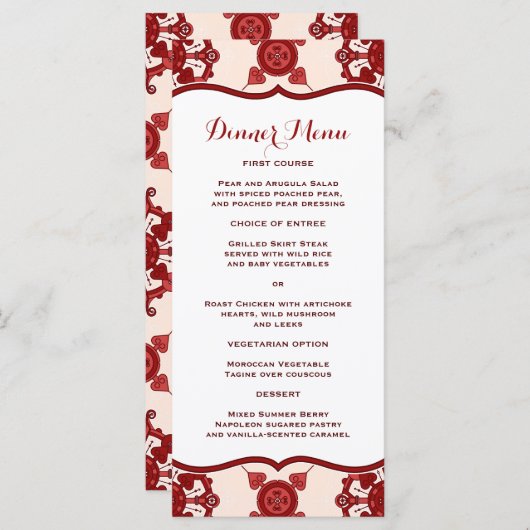 赤メエレガントダリオンパターンスリムディナーメニュー メニュー (正面/裏面)