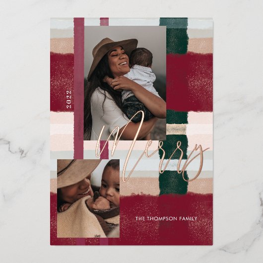 赤メリーとモダン緑の格子模様2枚の写真 箔シーズンカード (正面)