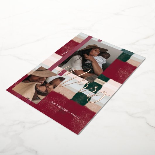 赤メリーとモダン緑の格子模様2枚の写真 箔シーズンカード (回転した状態)