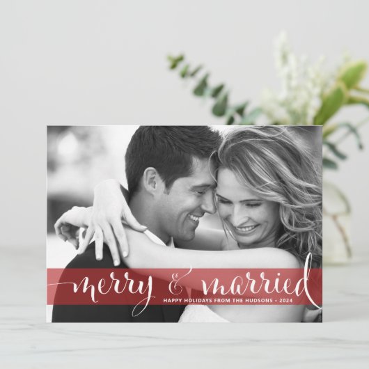 赤メリーと新結婚した婚の写真クリスマス シーズンカード (スタンド正面)
