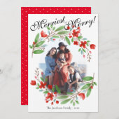 赤メリーと緑の水の色のクリスマス写真 シーズンカード (正面/裏面)