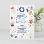 赤メリーと青の小さなクリスマスの赤ちゃんシャワー 招待状 (スタンド正面)