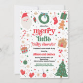 赤メリーと青の小さなクリスマスの赤ちゃんシャワー 招待状 (正面)