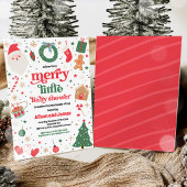 赤メリーと青の小さなクリスマスの赤ちゃんシャワー 招待状