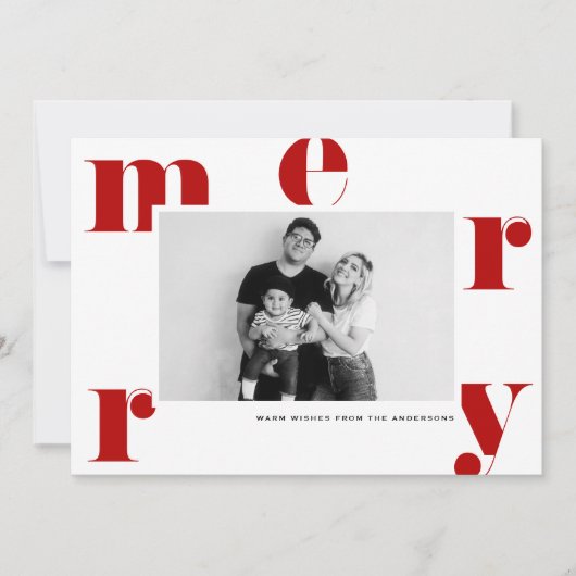 赤メリーはっきりしたタイポグラフィモダン写真 シーズンカード (正面)