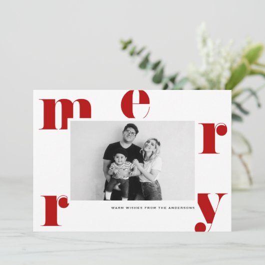 赤メリーはっきりしたタイポグラフィモダン写真 シーズンカード (スタンド正面)