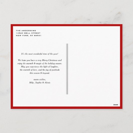 赤メリーはっきりしたタイポグラフィモダン写真 シーズンポストカード (裏面)