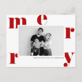 赤メリーはっきりしたタイポグラフィモダン写真 シーズンポストカード (正面)