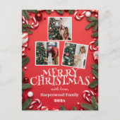 赤メリーエレガントクリスマス家族の写真コラージュ シーズンポストカード (正面)