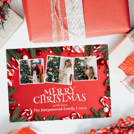 赤メリーエレガントクリスマス家族の写真コラージュ 箔シーズンカード
