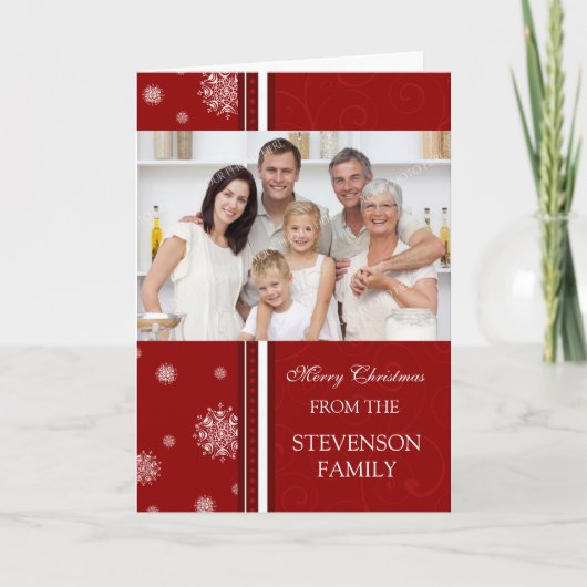 赤メリークリスマスの雪かき写真カード シーズンカード (正面)