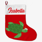 赤メリークリスマスカメの魚サンタハットクリスマス ラージクリスマスストッキング (正面)