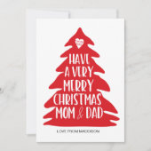 赤メリークリスマスカードのお母さんとパパ カード (正面)