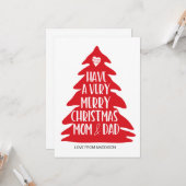 赤メリークリスマスカードのお母さんとパパ カード (正面/裏面インサイチュ)